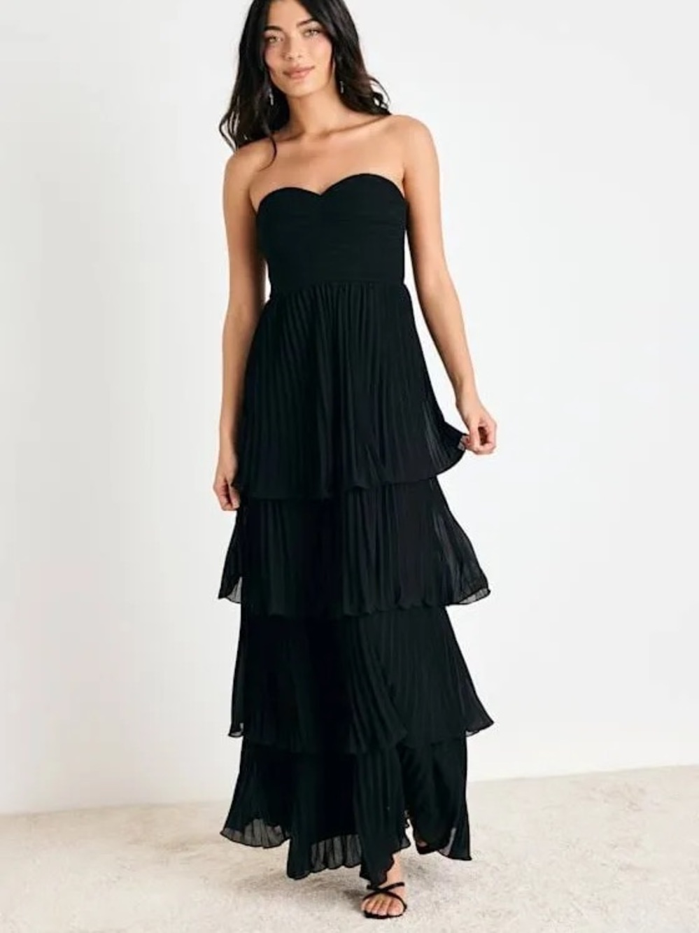 Lulu's Black Strapless Tiered Maxi Dress